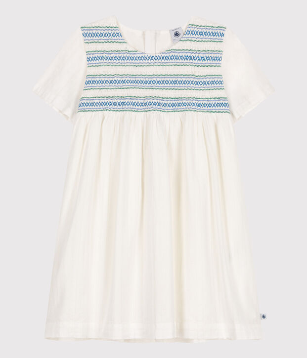 Robe enfant en coton manches courtes blanc