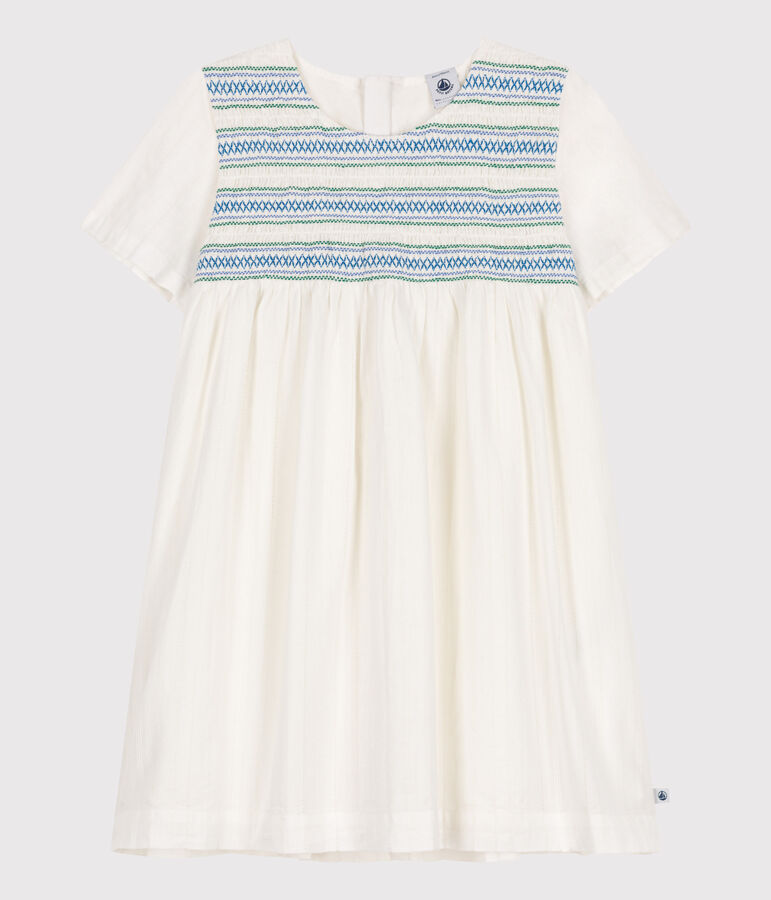 Robe enfant en coton manches courtes blanc ECUME