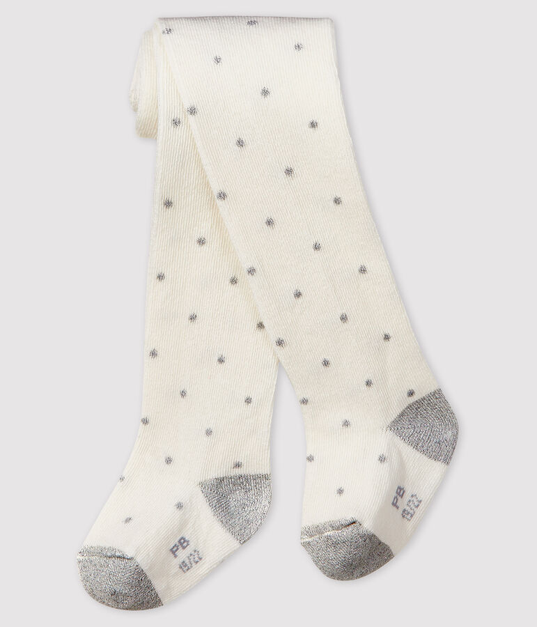 Collant &agrave; pois b&eacute;b&eacute; fille blanc MARSHMALLOW/gris ARGENT