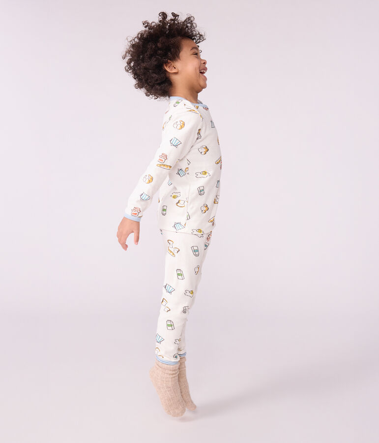 Pyjama enfant en tubique imprim&eacute; petit d&eacute;jeuner blanc MARSHMALLOW/blanc MULTICO