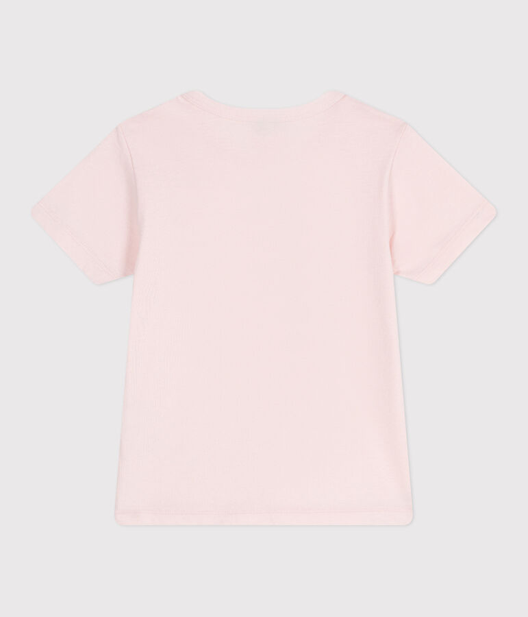 Teeshirt enfant en coton manches courtes imprim&eacute; rose FLEUR