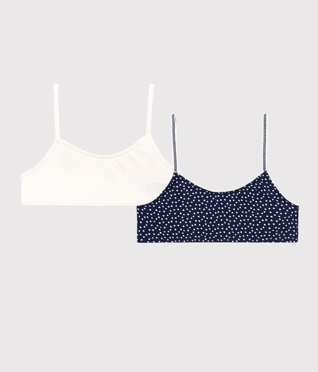 Lot de 2 brassi&egrave;res pois fille en coton et &eacute;lasthanne multicouleur