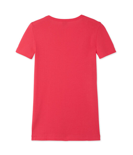 T-shirt femme col V en côte originale rose GEISHA