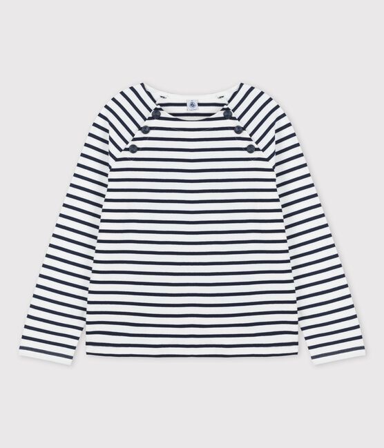 Marinière boutonnée en coton Femme blanc MARSHMALLOW/bleu SMOKING