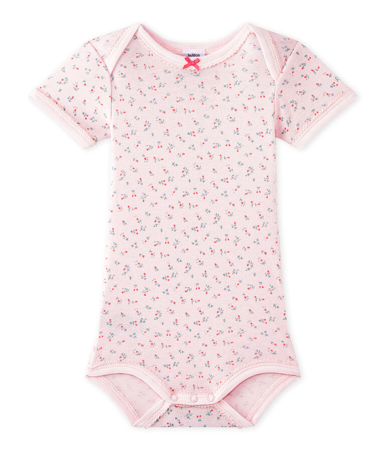 Body b&eacute;b&eacute; fille manches courtes imprim&eacute; rose VIENNE/blanc MULTICO