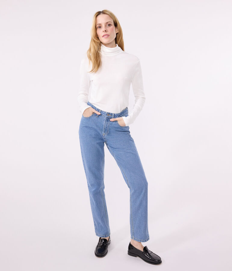 Tee-shirt l'Iconique Col roul&eacute; en coton femme blanc ECUME