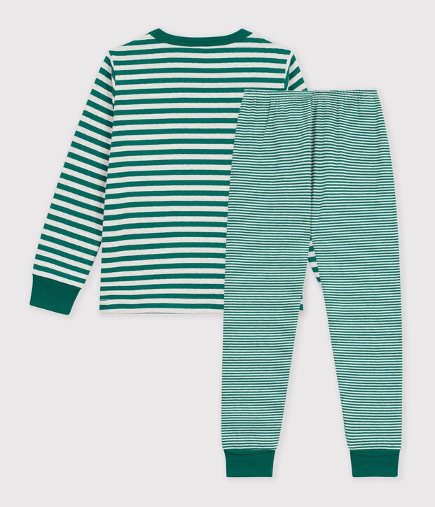 Pyjama enfant en tubique &agrave; rayures vert/beige