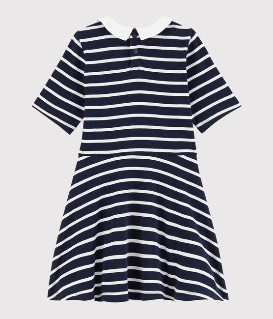 Robe manches courtes en coton enfant fille bleu SMOKING/blanc MARSHMALLOW