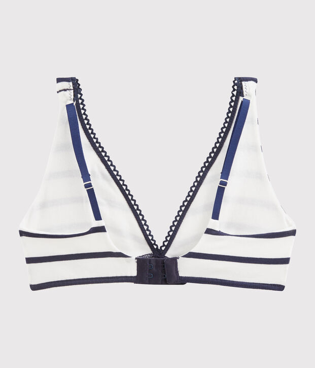 Soutien-gorge en coton stretch Femme blanc/bleu