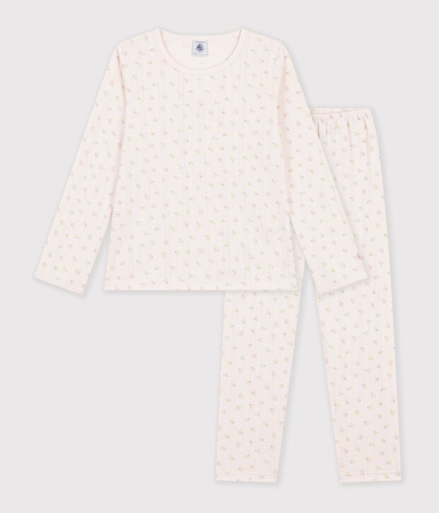 Pyjama femme en coton ajour&eacute; beige/rose/multicouleur