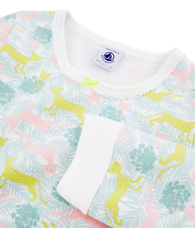 Pyjama petite fille en molleton blanc/multicouleur