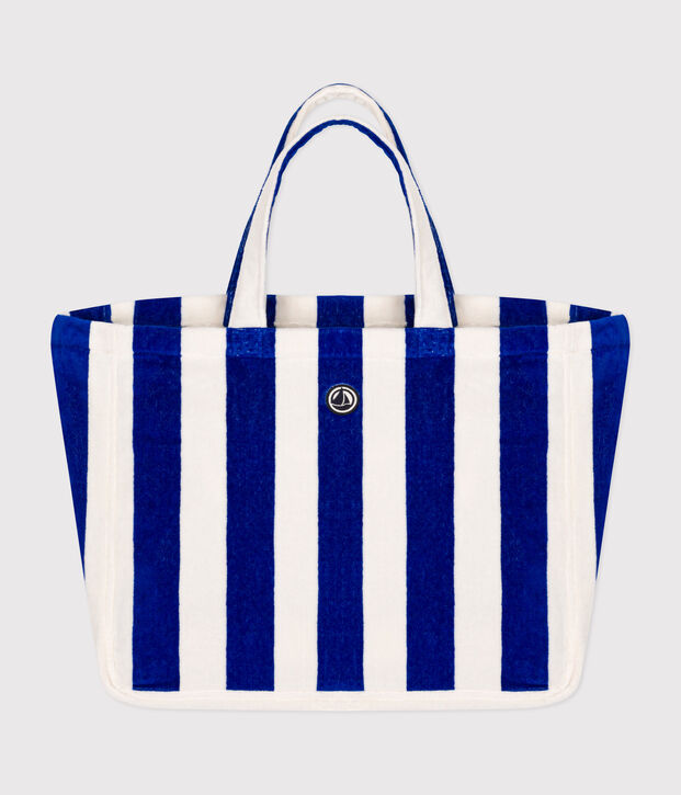 SAC DE PLAGE FEMME RAYE EN BOUCLETTE EPONGE bleu/blanc