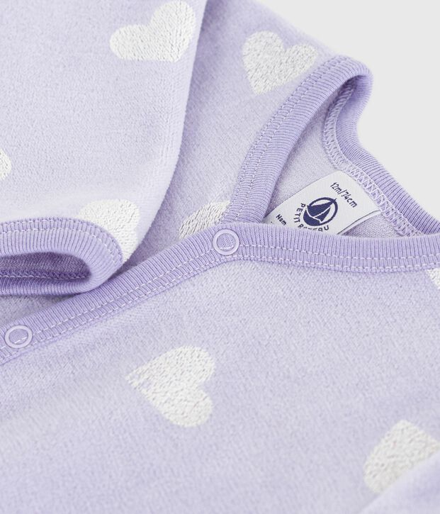 Pyjama b&eacute;b&eacute; en velours imprim&eacute; c&oelig;urs violet/blanc