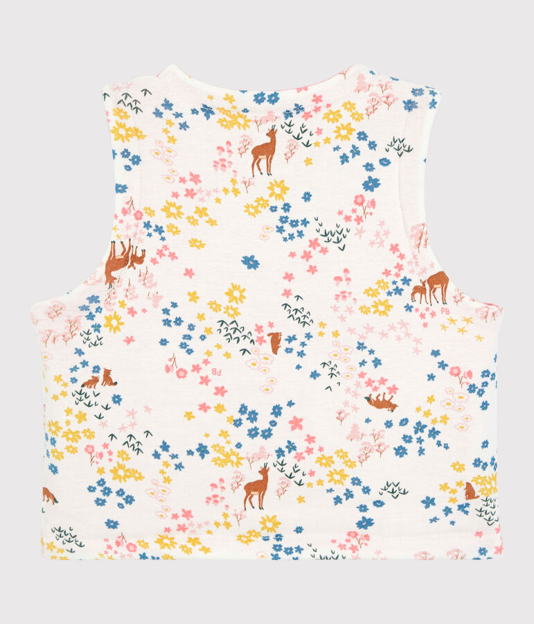 Gilet sans manches r&eacute;versible b&eacute;b&eacute; fille en coton biologique ouatin&eacute; blanc MARSHMALLOW/blanc MULTICO