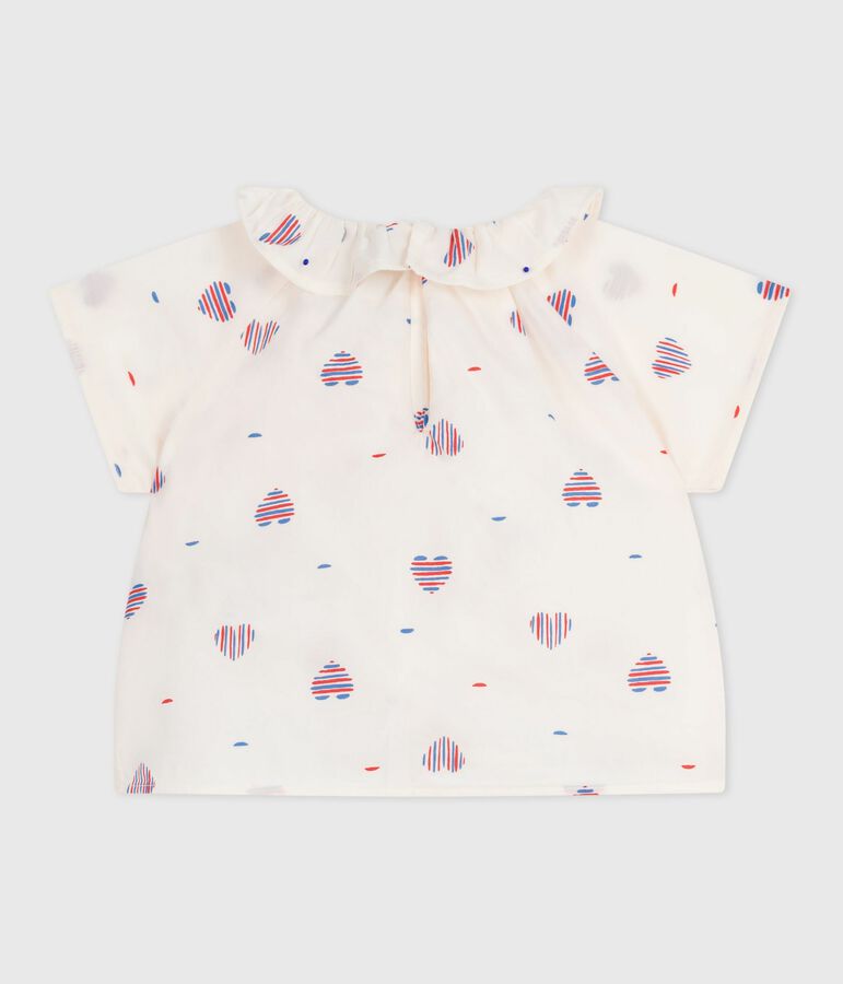 Blouse b&eacute;b&eacute; manches courtes en coton, imprim&eacute;e c&oelig;ur blanc AVALANCHE/ MULTICO