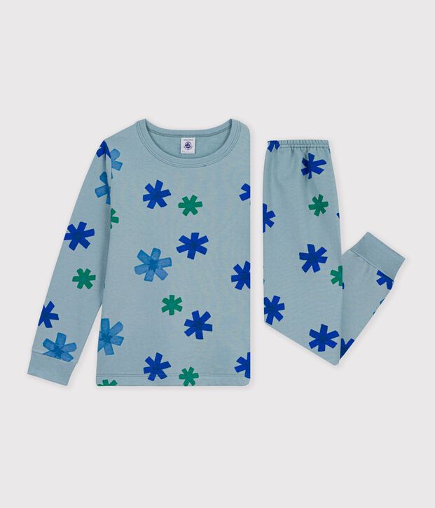 Pyjama enfant en molleton imprim&eacute; flocons gris/multicouleur