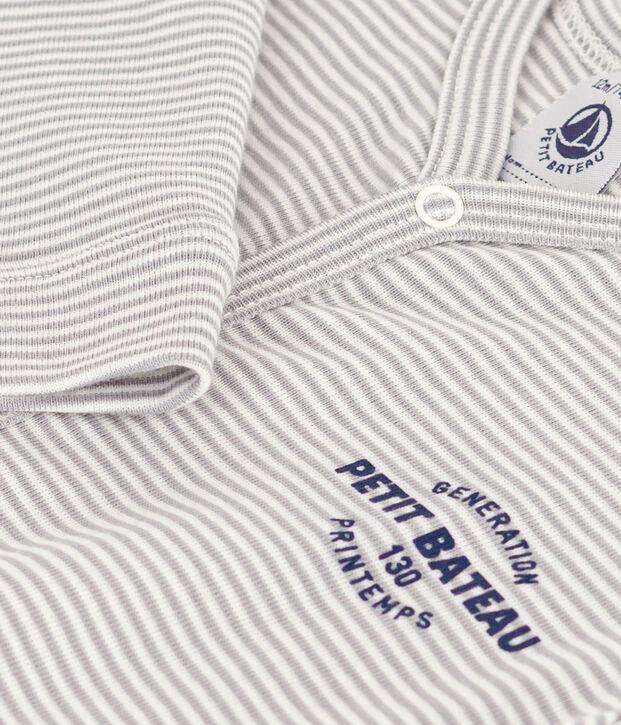 Pyjama b&eacute;b&eacute; sans pieds milleraies en coton gris/blanc