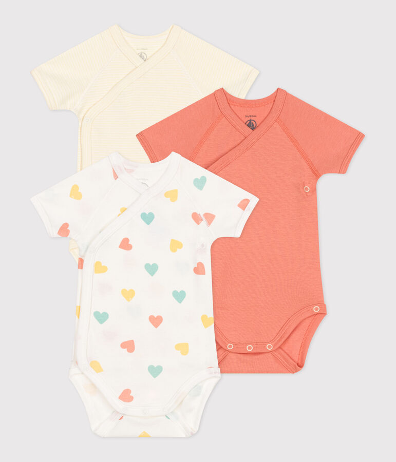Lot de 3 bodies crois&eacute;s manches courtes en coton coeur b&eacute;b&eacute; variante 1