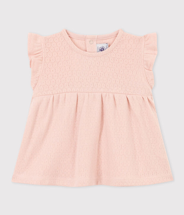 Blouse b&eacute;b&eacute; sans manche en maille ajour&eacute;e rose