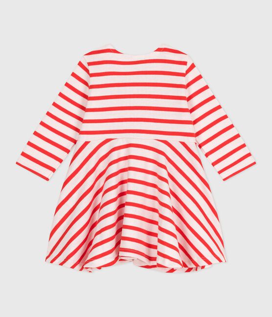 Robe marinière bébé en coton épais manches longues rose FLEUR/ SPICY