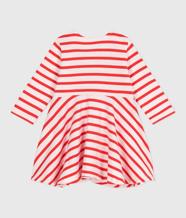 Robe marini&egrave;re b&eacute;b&eacute; en coton &eacute;pais manches longues rose/rouge