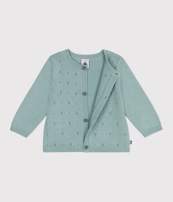 Cardigan bébé en coton point fantaisie vert PAUL