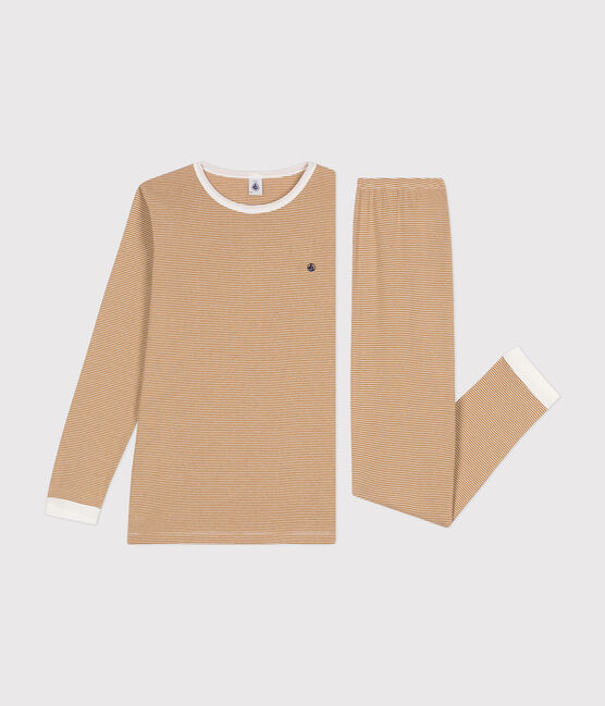 Pyjama en coton rayé junior marron CUIVRE/ MARSHMALLOW