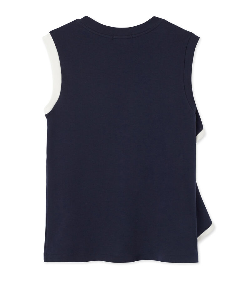 Top femme sans manches &agrave; volant bleu