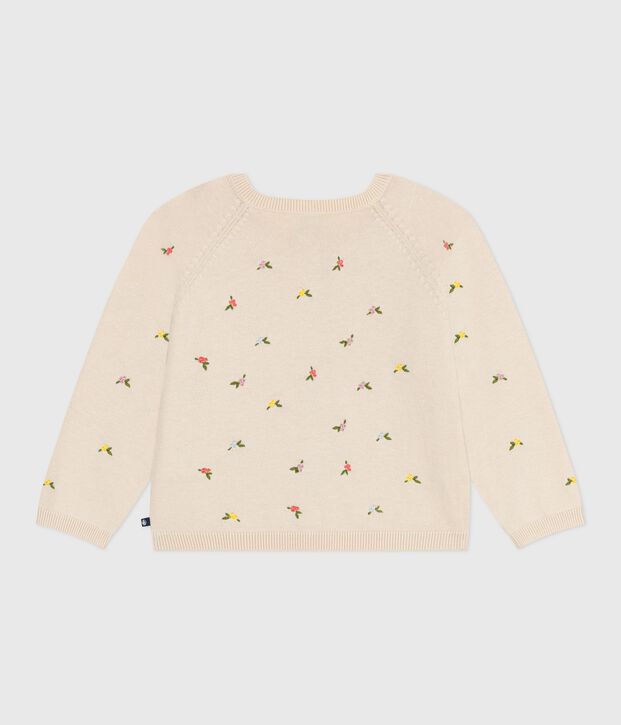 Cardigan enfant en laine et coton &agrave; motifs brod&eacute;s &eacute;cru/multicouleur