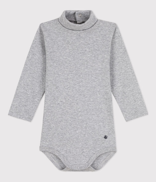 Body manches longues b&eacute;b&eacute; col roul&eacute; en coton gris chin&eacute;
