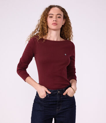 Tee-shirt femme col amiral en coton manches longues