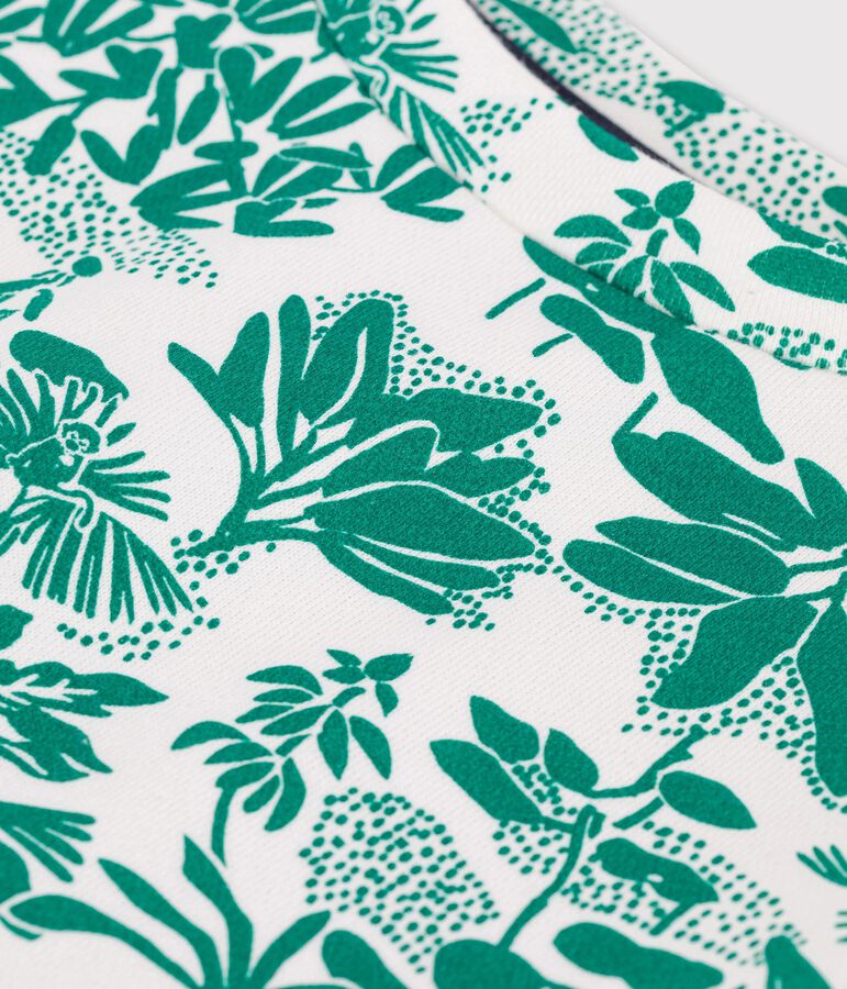 Sweatshirt en molleton enfant gar&ccedil;on blanc MARSHMALLOW/vert GAZON