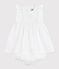 Robe bébé en coton sans manche unie et brodée avec son bloomer blanc ECUME