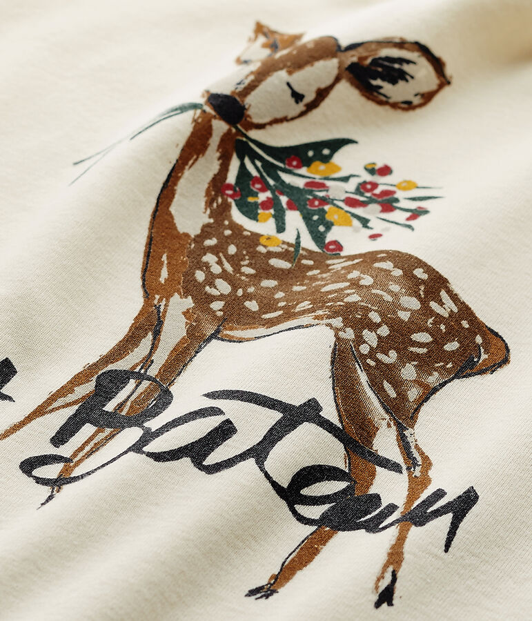 T-shirt manches longues fille &agrave; motif blanc/rouge