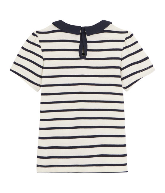 Tee shirt manches courtes enfant fille beige COQUILLE/bleu ABYSSE