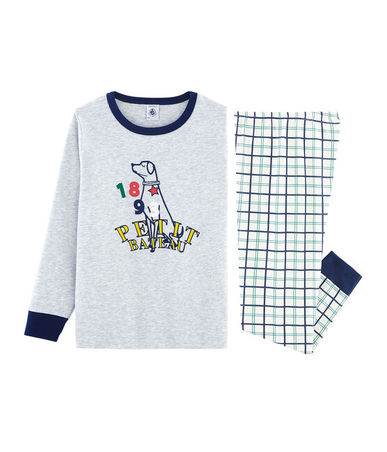 Pyjama petit garçon en côte et tubique blanc MARSHMALLOW/blanc MULTICO
