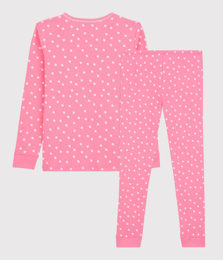 Pyjama snugfit &agrave; pois petite fille en coton rose/blanc