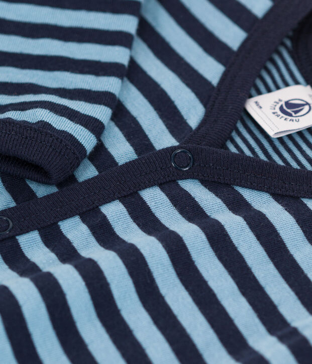 Pyjama b&eacute;b&eacute; rayures en tubique bleu/bleu