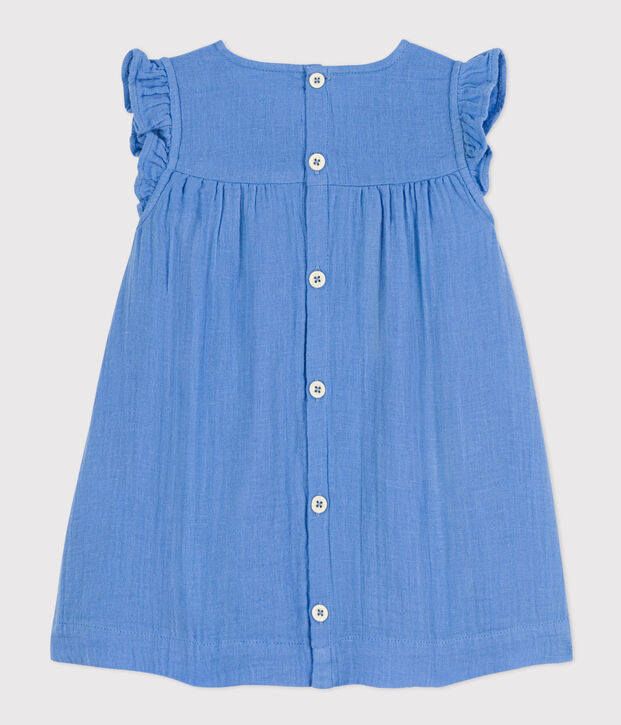 Robe sans manche b&eacute;b&eacute; en gaze de coton unie bleu