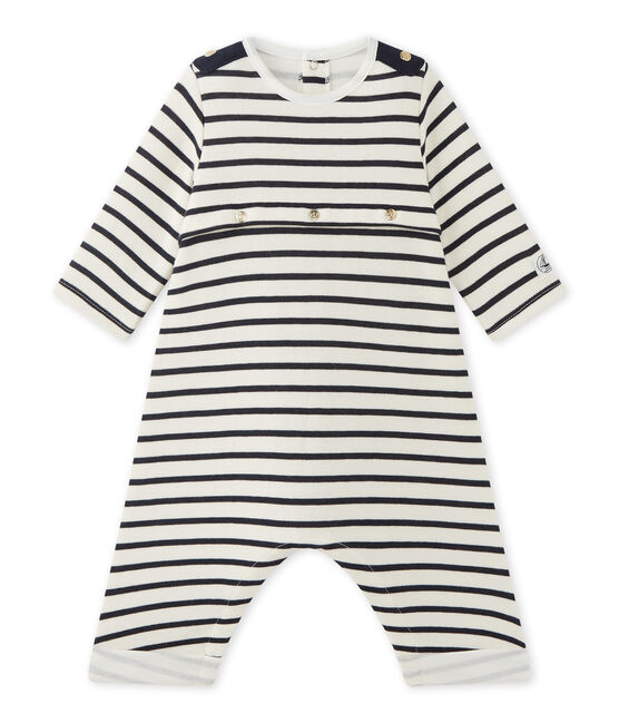 Combinaison bébé garçon à rayures beige COQUILLE/bleu SMOKING