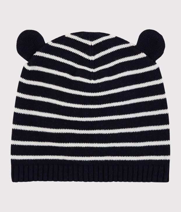 Bonnet &agrave; rayures b&eacute;b&eacute; fille/gar&ccedil;on bleu/blanc