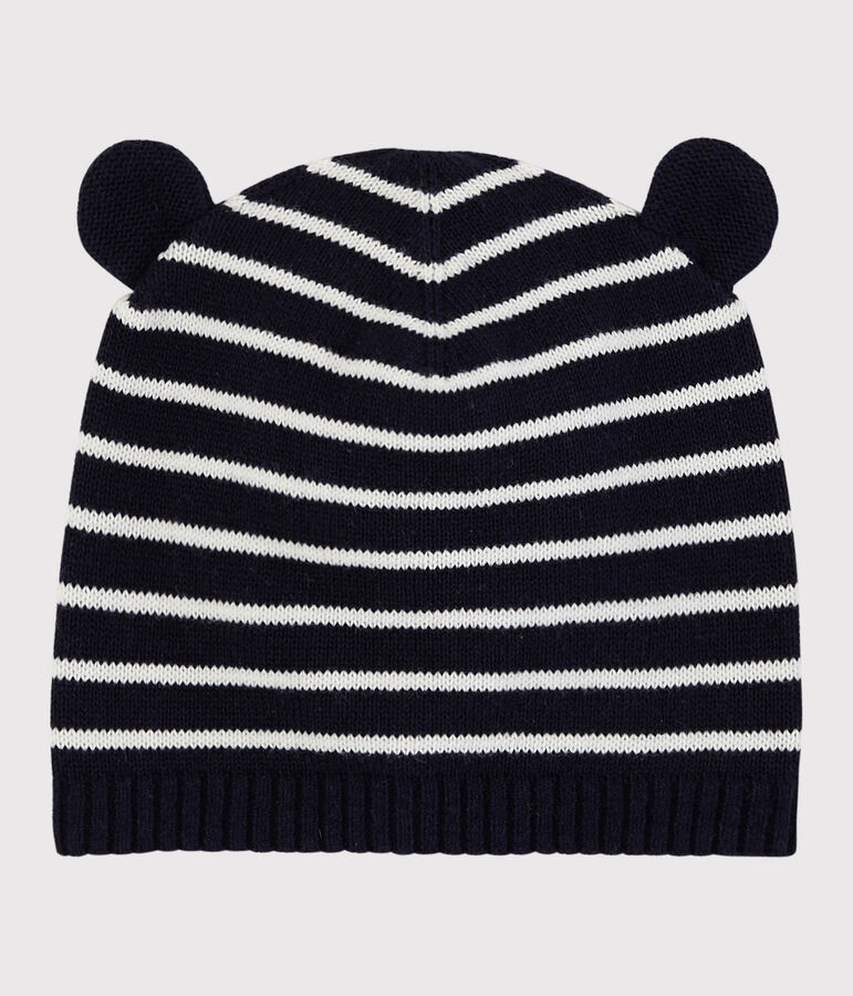 Bonnet &agrave; rayures b&eacute;b&eacute; fille/gar&ccedil;on bleu/blanc
