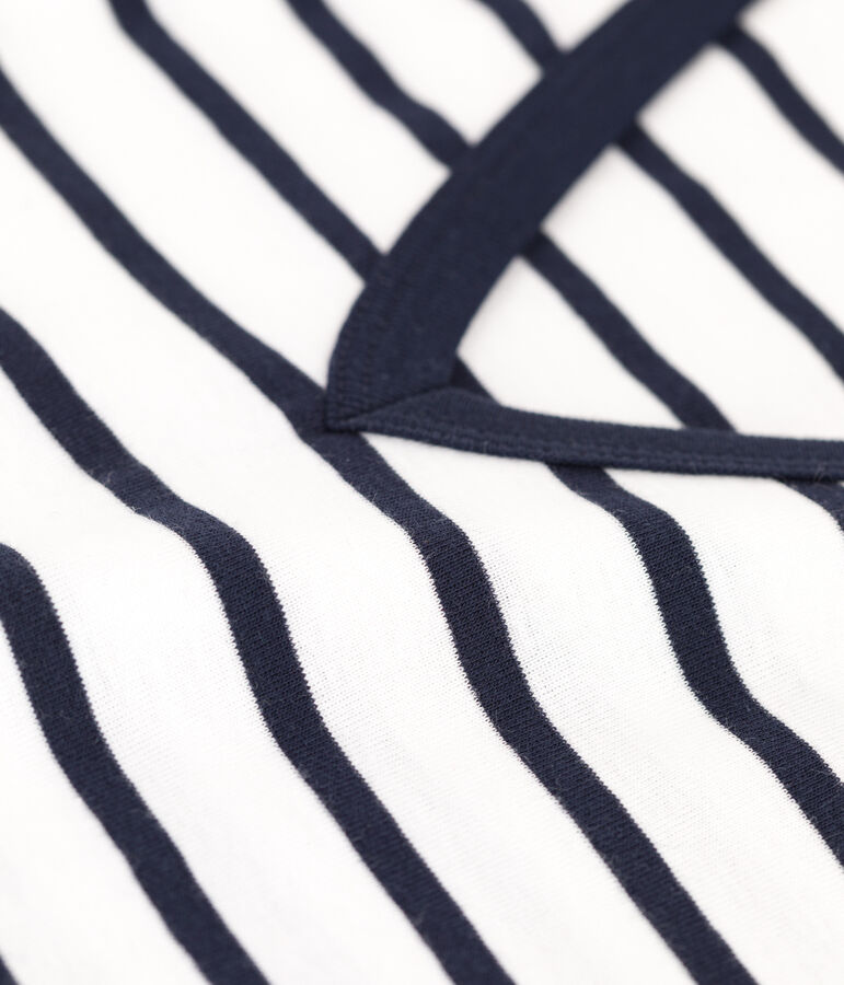 Tee-shirt L'ICONIQUE col V en coton Femme blanc MARSHMALLOW/bleu SMOKING