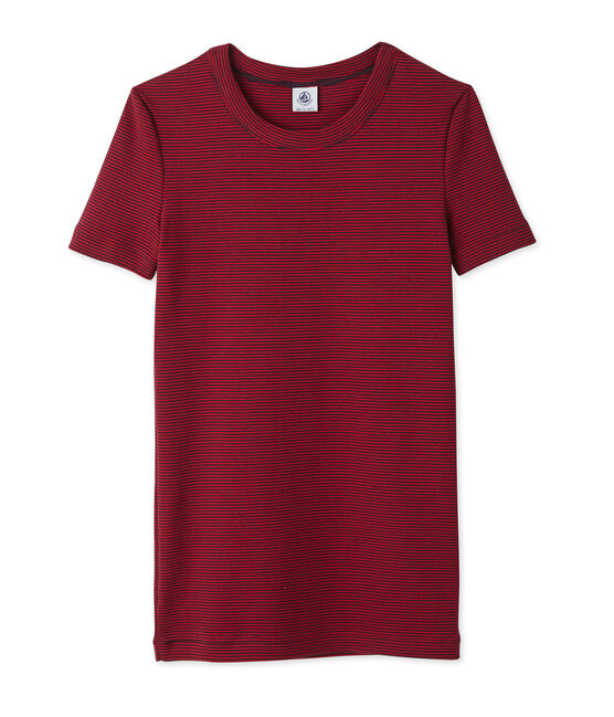T-shirt femme rayé milleraies bleu SMOKING/rouge MARS