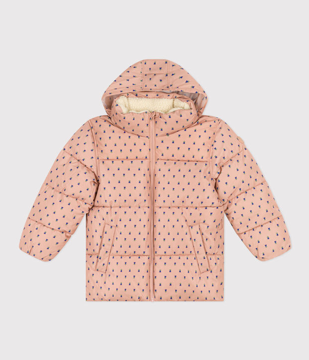 Doudoune avec capuche r&eacute;tractable enfant fille beige/multicouleur