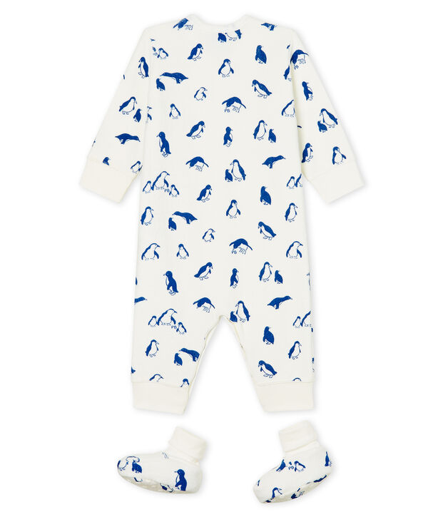 Ensemble nuit b&eacute;b&eacute; en bouclette &eacute;ponge gratt&eacute;e extra chaude blanc/bleu