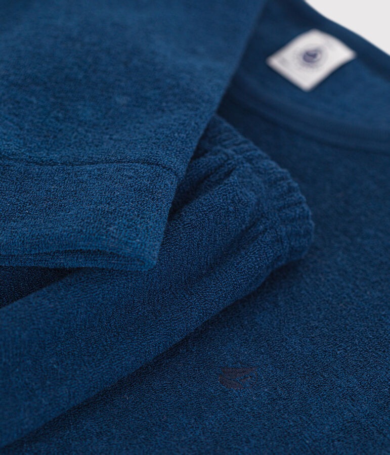 Pyjama uni en bouclette &eacute;ponge gratt&eacute;e junior bleu INCOGNITO