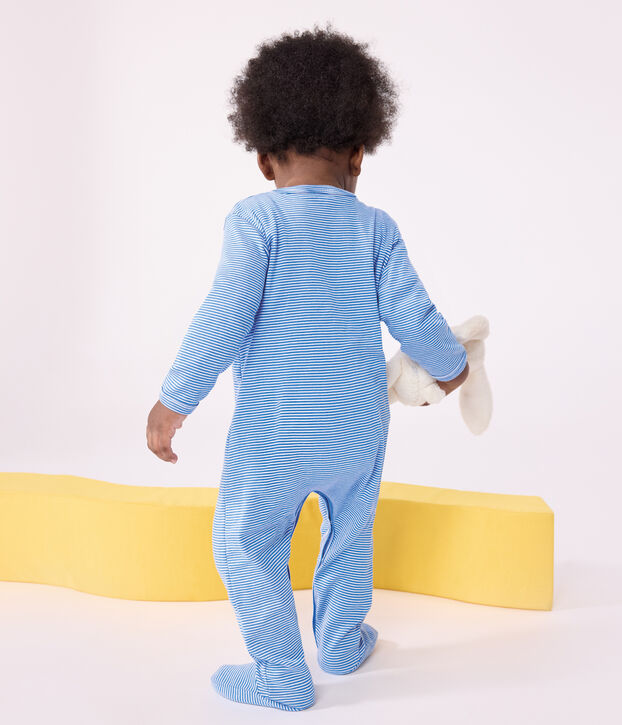 Pyjama b&eacute;b&eacute; en coton &agrave; rayures bleu/blanc