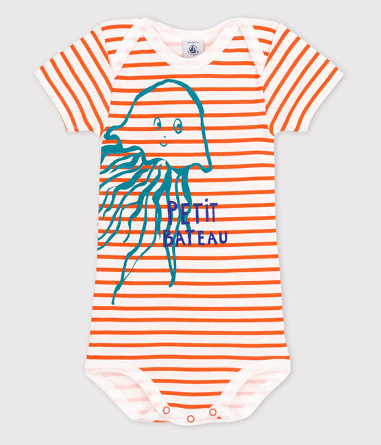 Body manches courtes bébé fille blanc ECUME/orange BRAZILIAN