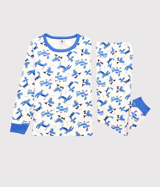 Pyjama motif animaux petit garçon en coton blanc MARSHMALLOW/blanc MULTICO